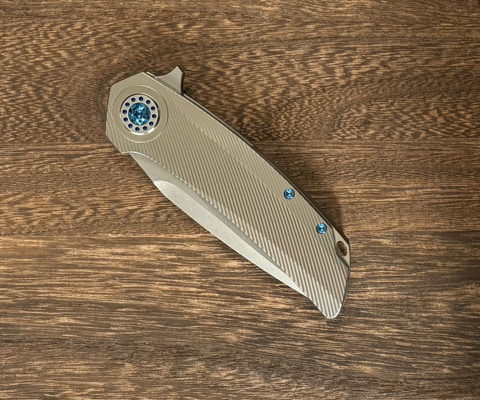 Skiff Workshop-Skiff Made Blades Fugitive, S45VN Blade, Milled Titanium Scales, Ltd Royal Blue Ti Pivot Collar and Hardware, #135-4-Urban Cutlery