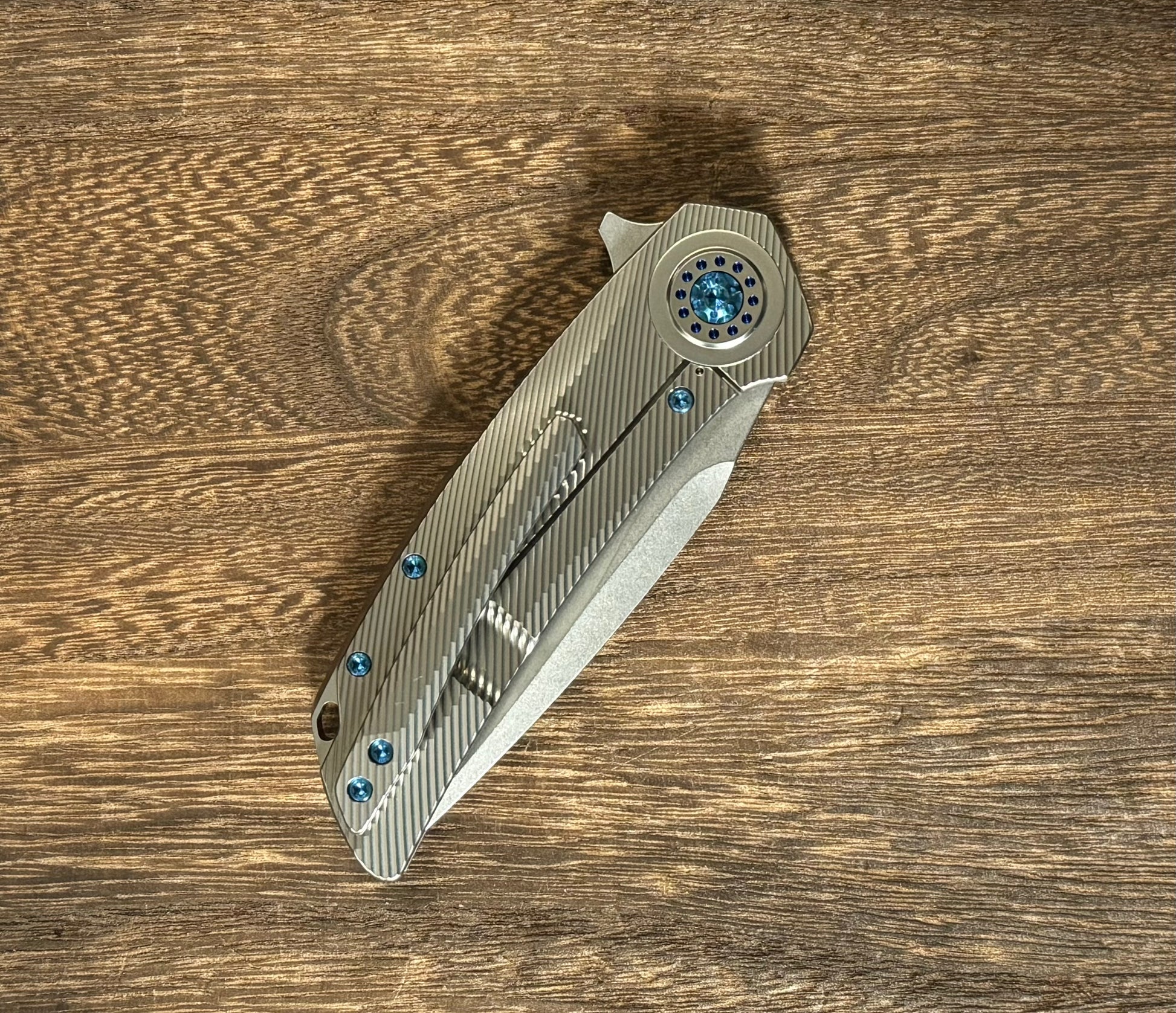 Skiff Workshop-Skiff Made Blades Fugitive, S45VN Blade, Milled Titanium Scales, Ltd Royal Blue Ti Pivot Collar and Hardware, #135-5-Urban Cutlery