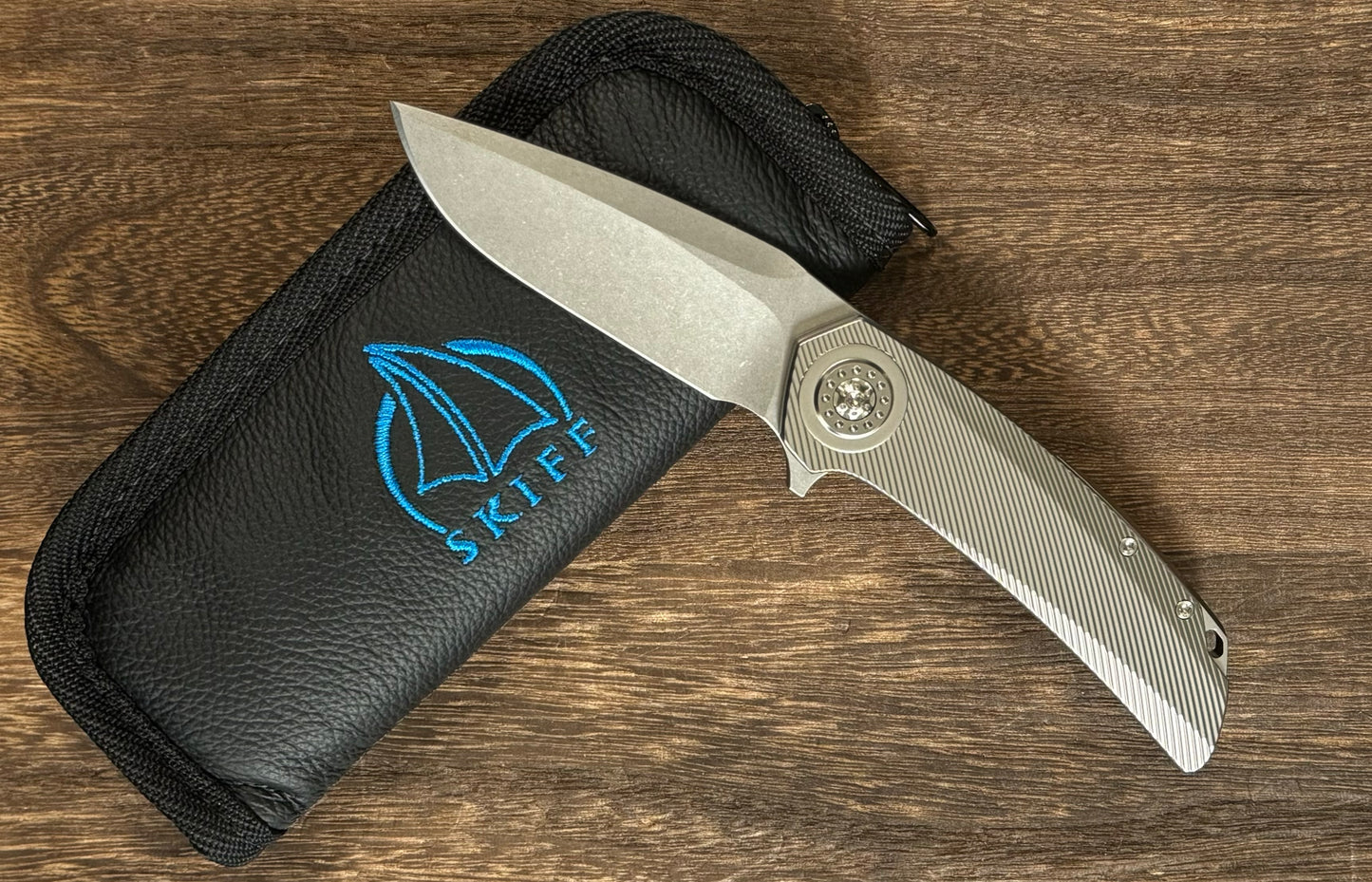Skiff Workshop-Skiff Made Blades Fugitive, S45VN Blade, Milled Titanium Scales, Ti Pivot Collar and Hardware, #144-1-Urban Cutlery