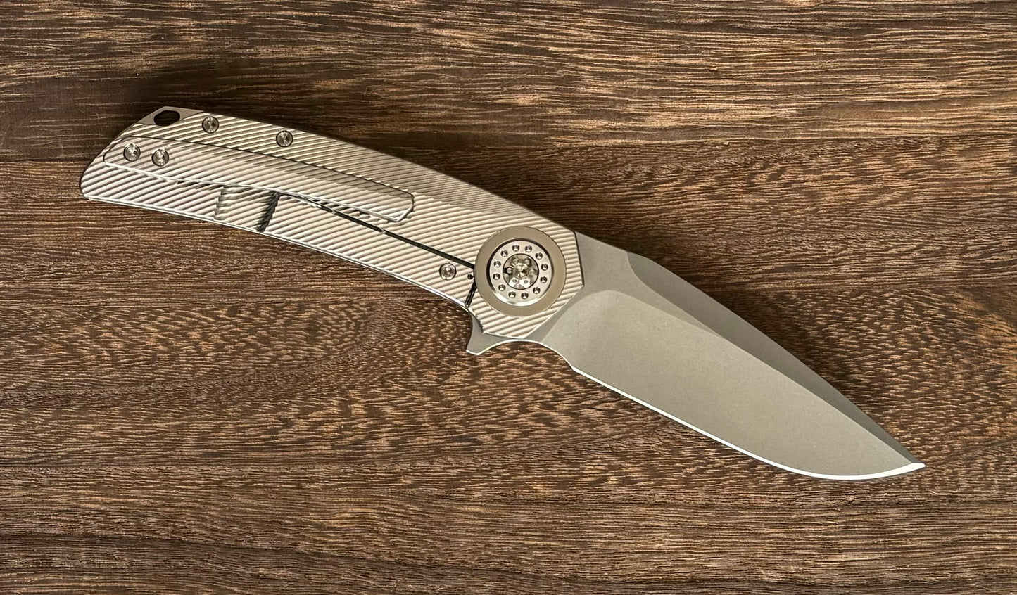 Skiff Workshop-Skiff Made Blades Fugitive, S45VN Blade, Milled Titanium Scales, Ti Pivot Collar and Hardware, #144-3-Urban Cutlery