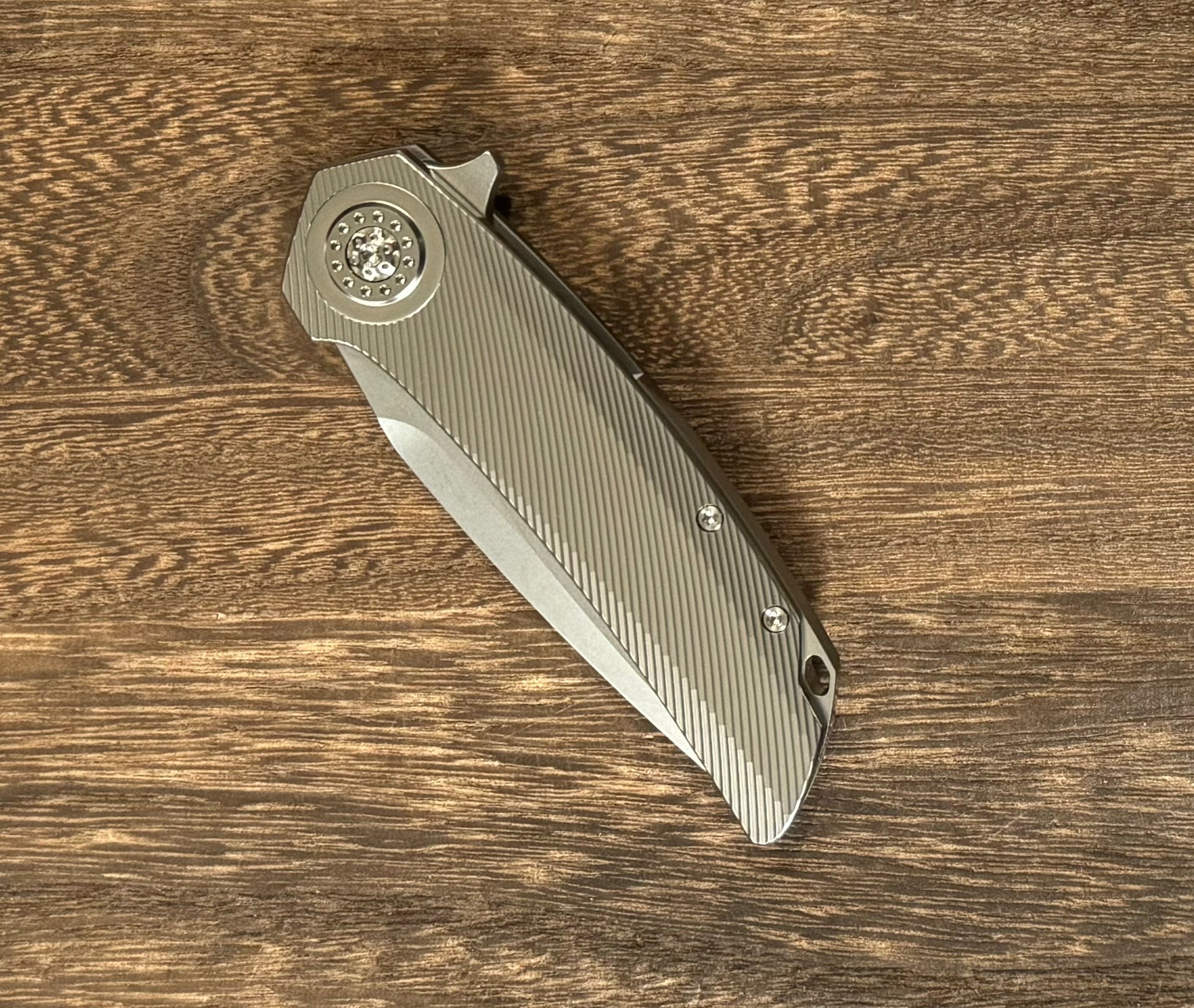 Skiff Workshop-Skiff Made Blades Fugitive, S45VN Blade, Milled Titanium Scales, Ti Pivot Collar and Hardware, #144-4-Urban Cutlery