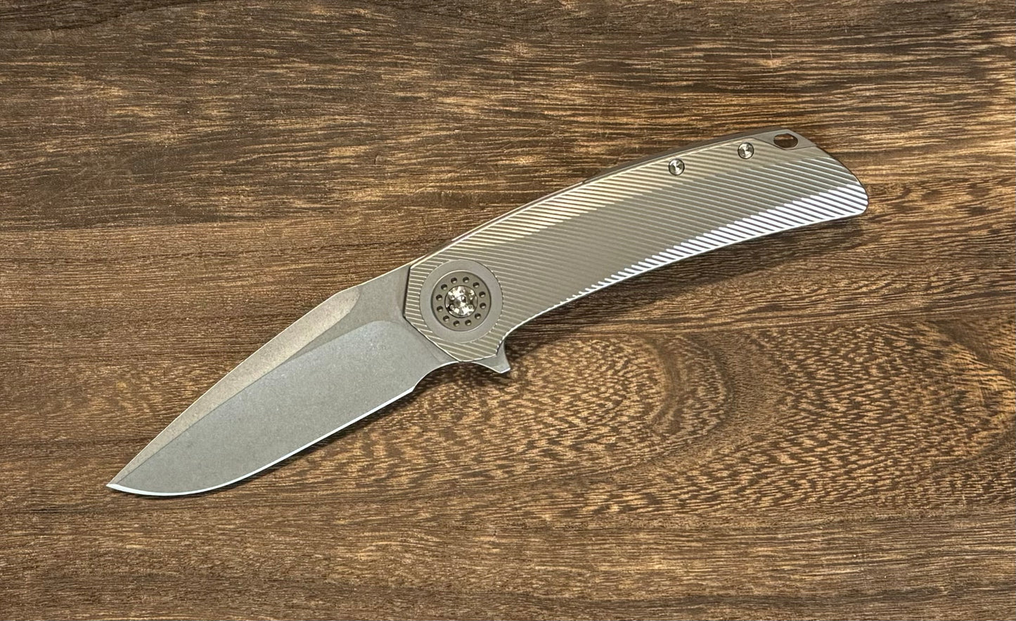 Skiff Workshop-Skiff Made Blades Fugitive, S45VN Blade, Milled Titanium Scales, Two Tone Bead Blasted Pivot Collar, Backspacer and Clip, #143-2-Urban Cutlery