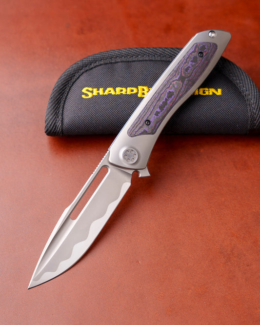 Sharp by Design T10 – FC Purple Camo Inlay Handles - Etched & Slotted Blade