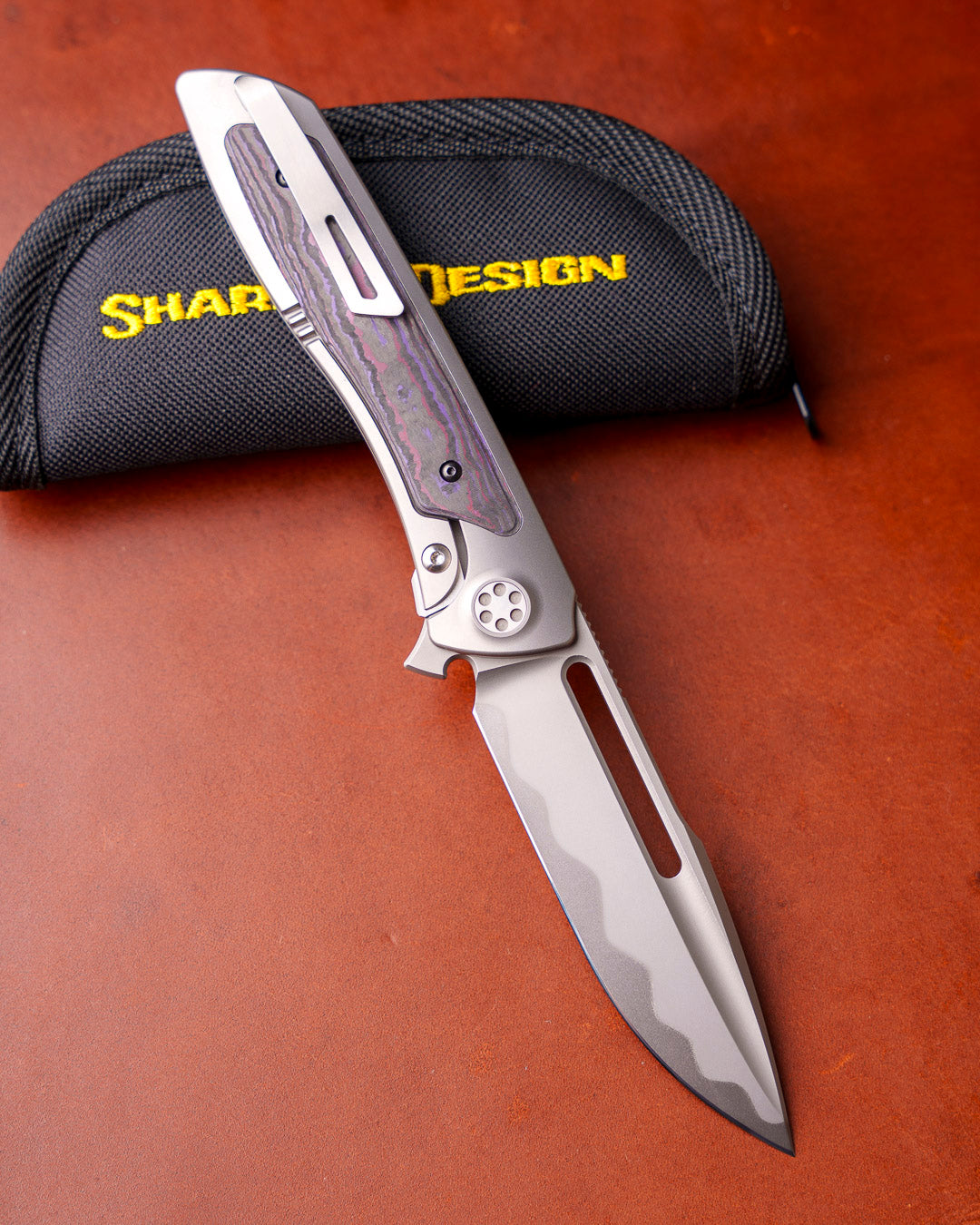 Sharp by Design T10 – FC Purple Camo Inlay Handles - Etched & Slotted Blade