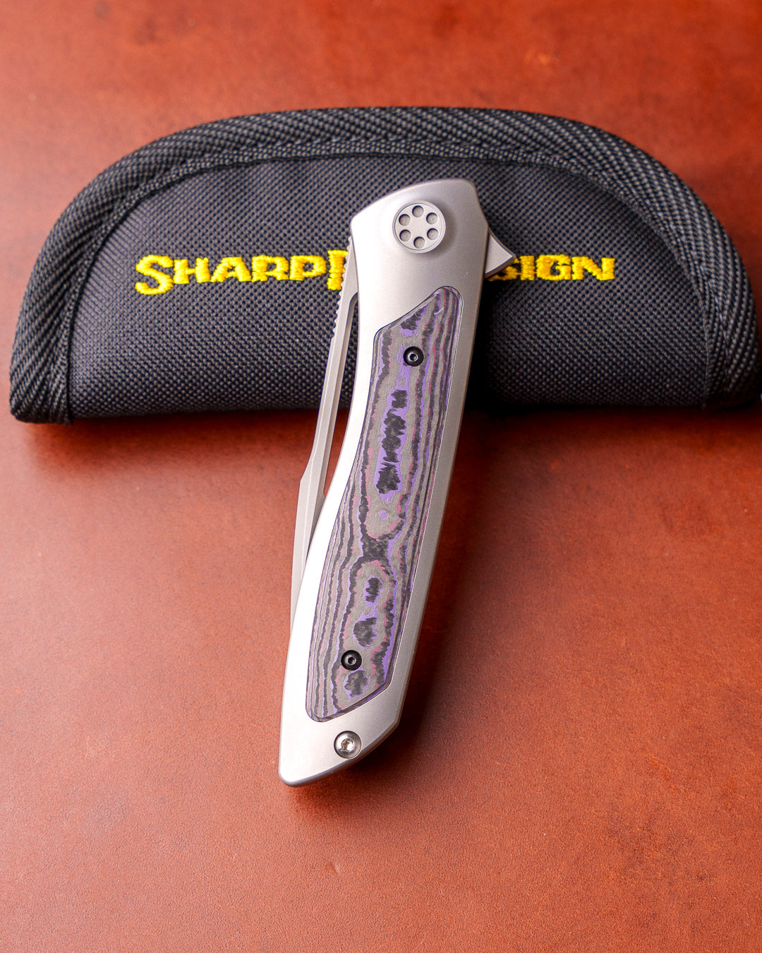 Sharp by Design T10 – FC Purple Camo Inlay Handles - Etched & Slotted Blade