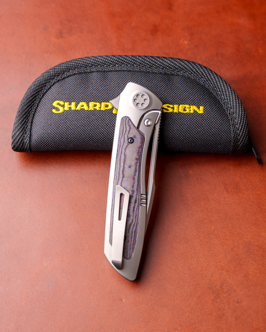 Sharp by Design T10 – FC Purple Camo Inlay Handles - Etched & Slotted Blade