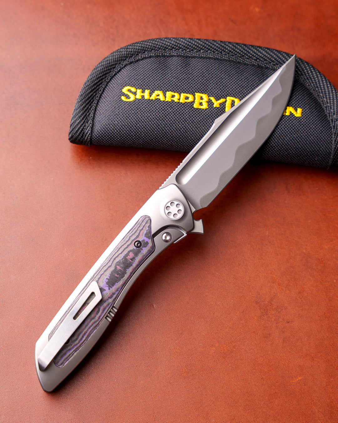 Sharp by Design T10 – FC Purple Camo Inlay Handles - Etched Blade