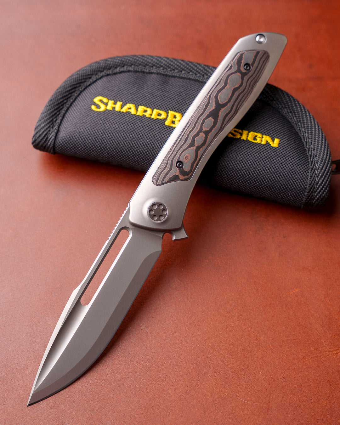 Sharp by Design T10 – FC Copper Camo Inlay Handles - Etched & Slotted Blade