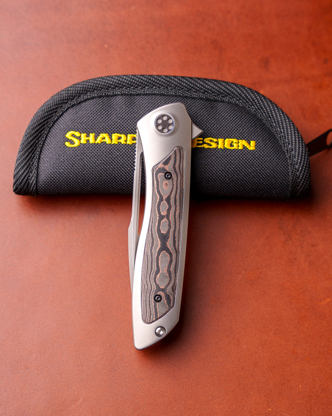 Sharp by Design T10 – FC Copper Camo Inlay Handles - Etched & Slotted Blade