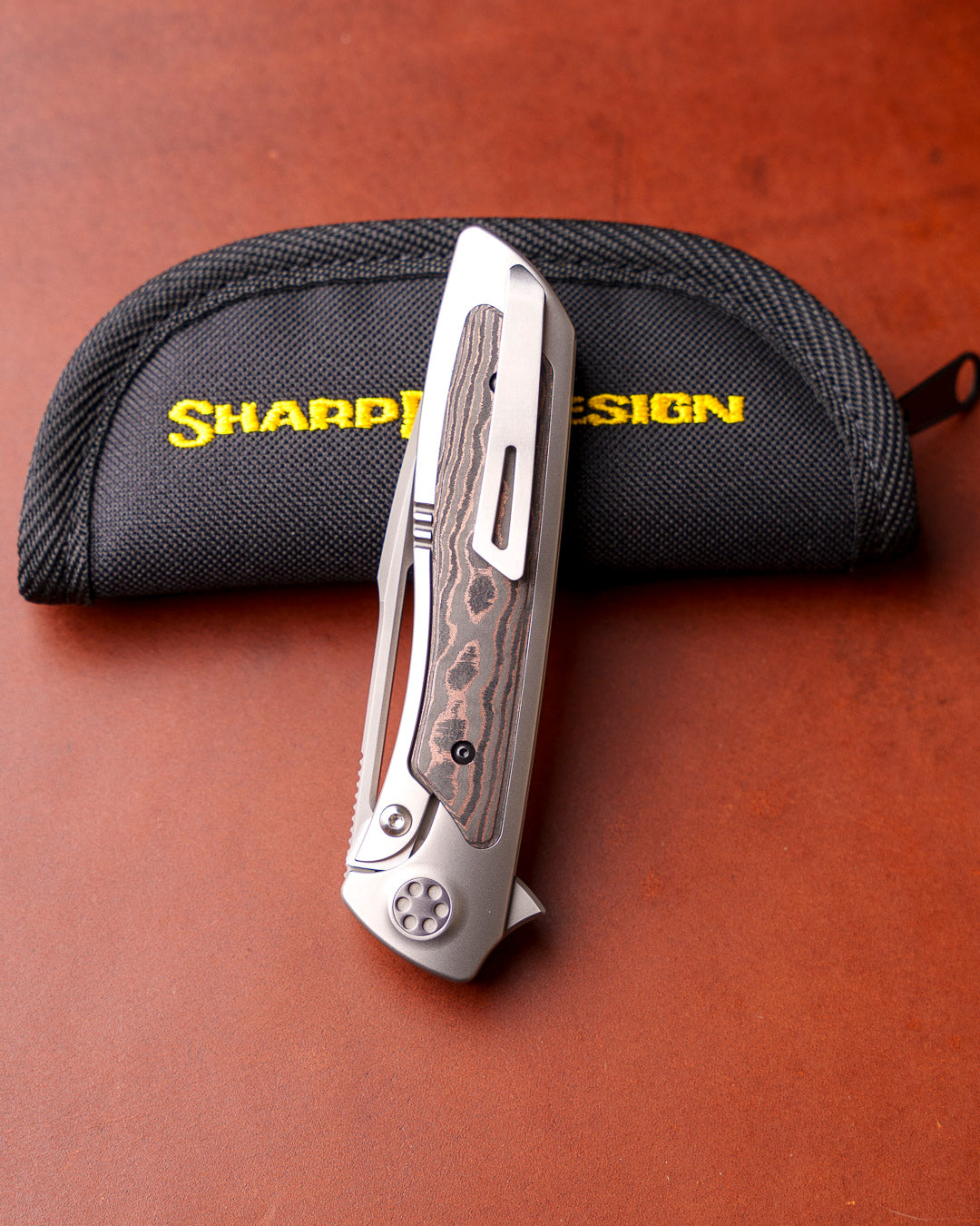 Sharp by Design T10 – FC Copper Camo Inlay Handles - Etched & Slotted Blade