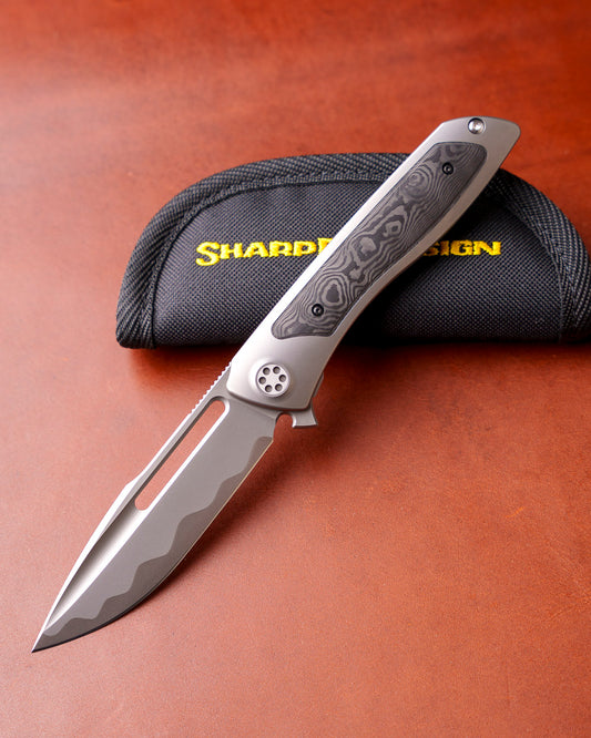 Sharp by Design T10 – FC Black Camo Inlay Handles - Etched & Slotted Blade