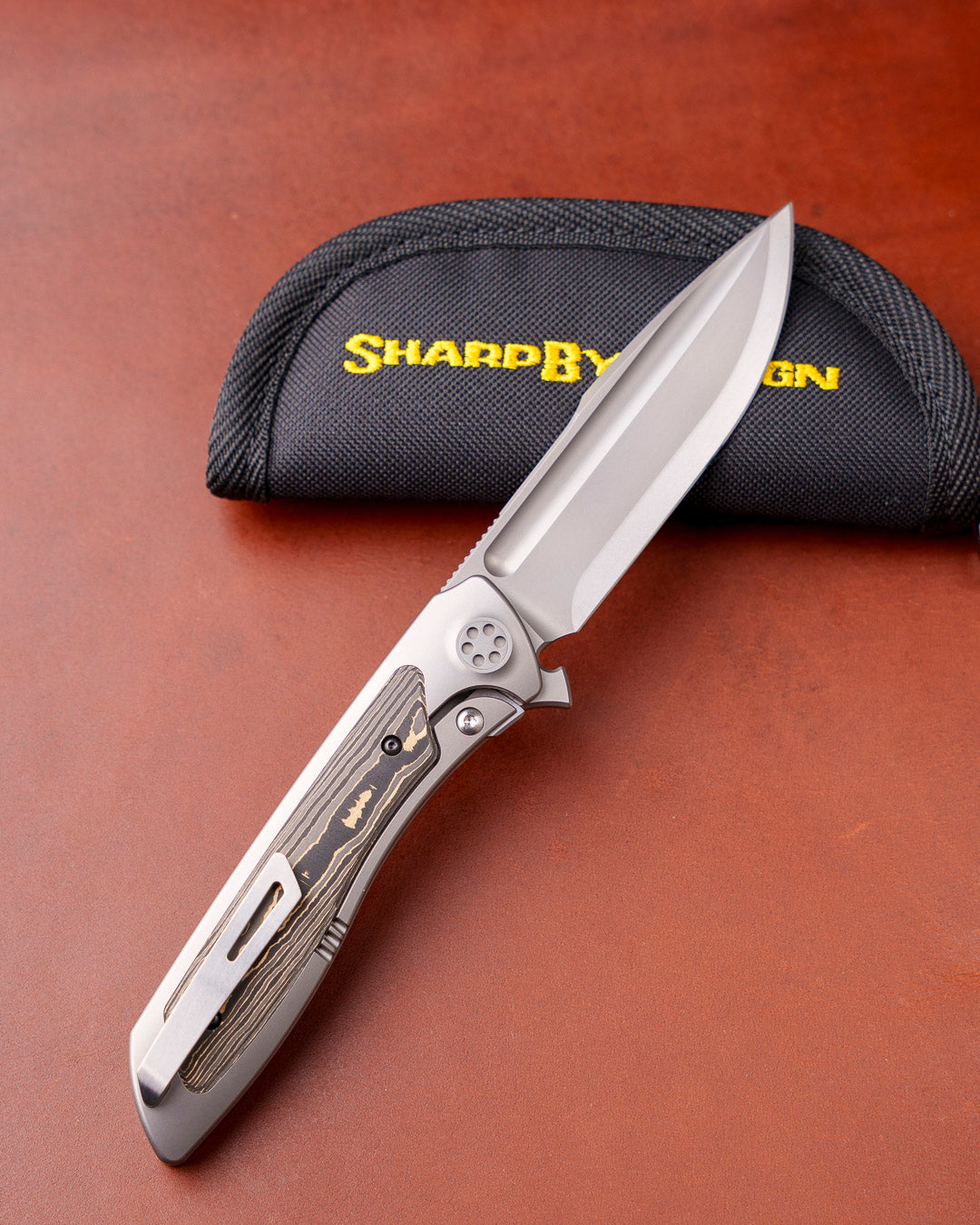Sharp by Design T10 – FC Gold Camo Inlay Handles - Etched Blade