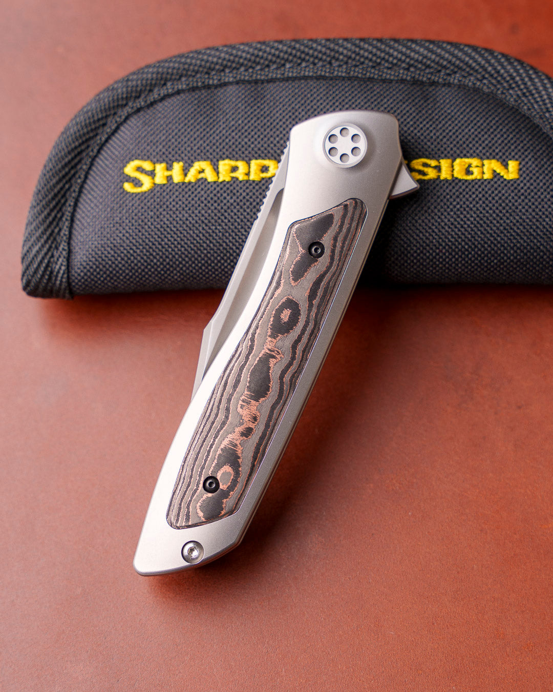 Sharp by Design T10 – FC Copper Camo Inlay Handles - Etched Blade