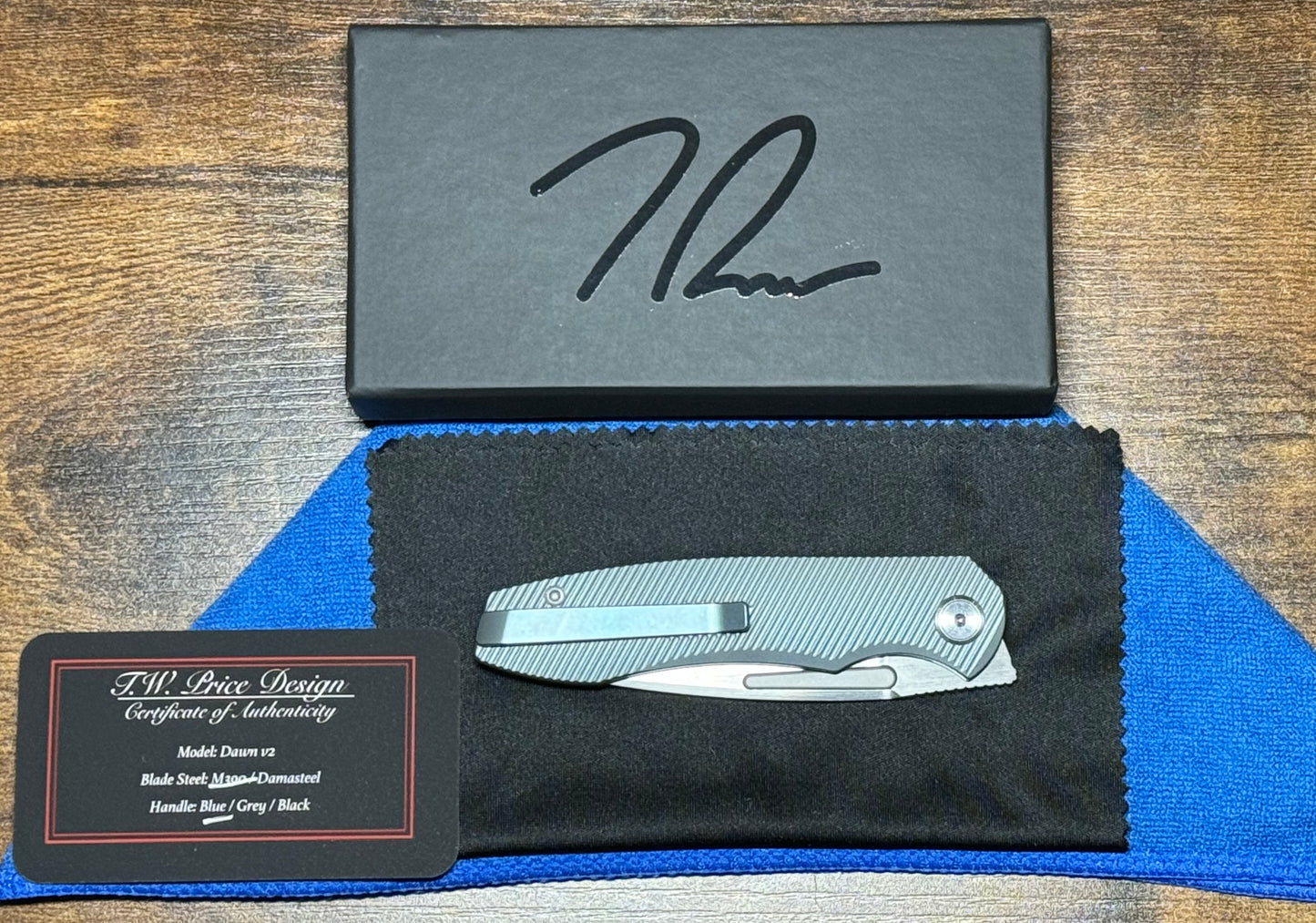 T.W. Price Design-TW PRICE DAWN V2 HAND RUBBED M390 BLADE/32V BLUE BEAD BLAST TITANIUM HANDLE-4-Urban Cutlery