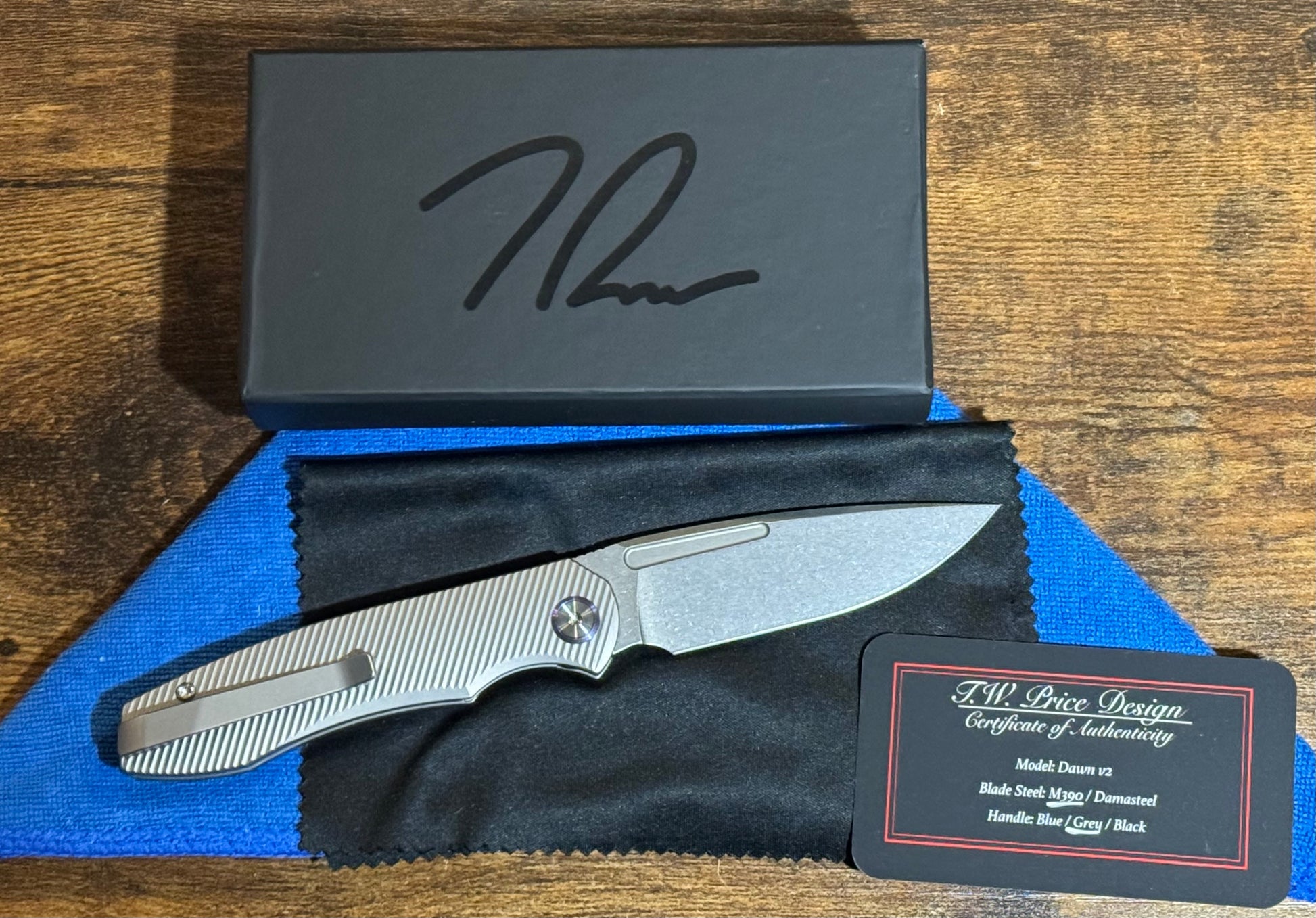 T.W. Price Design-TW PRICE DAWN V2 POLISHED STONEWASHED M390 BLADE/BEAD BLAST TITANIUM HANDLE-2-Urban Cutlery