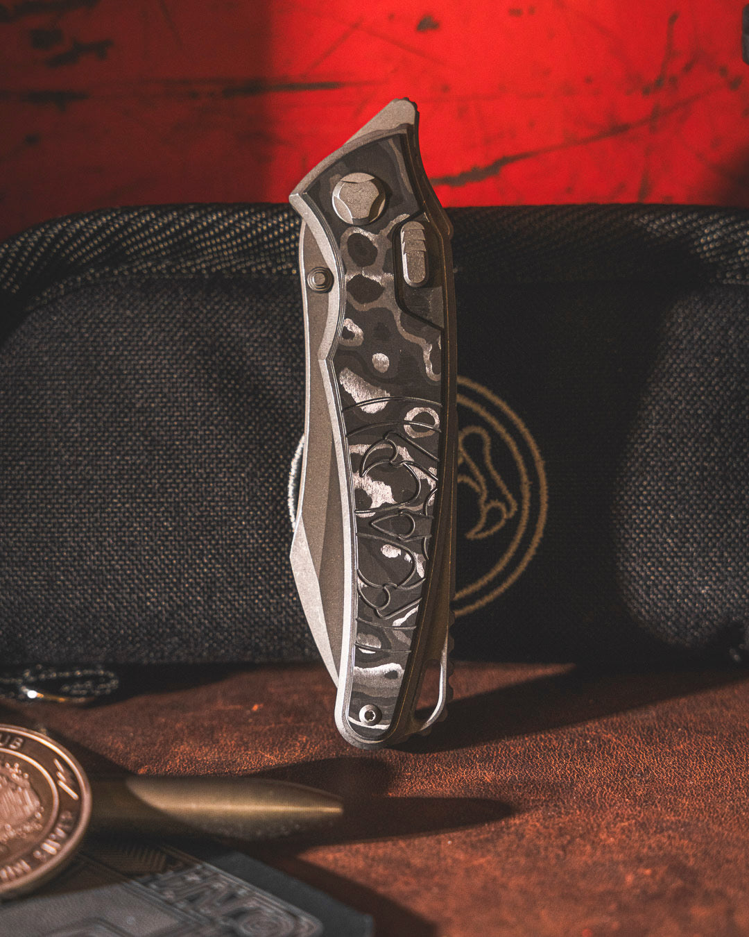 Hawk Knives Talon - Black Camo Fat Carbon Handle Inlay - Tumbled M390 Blade