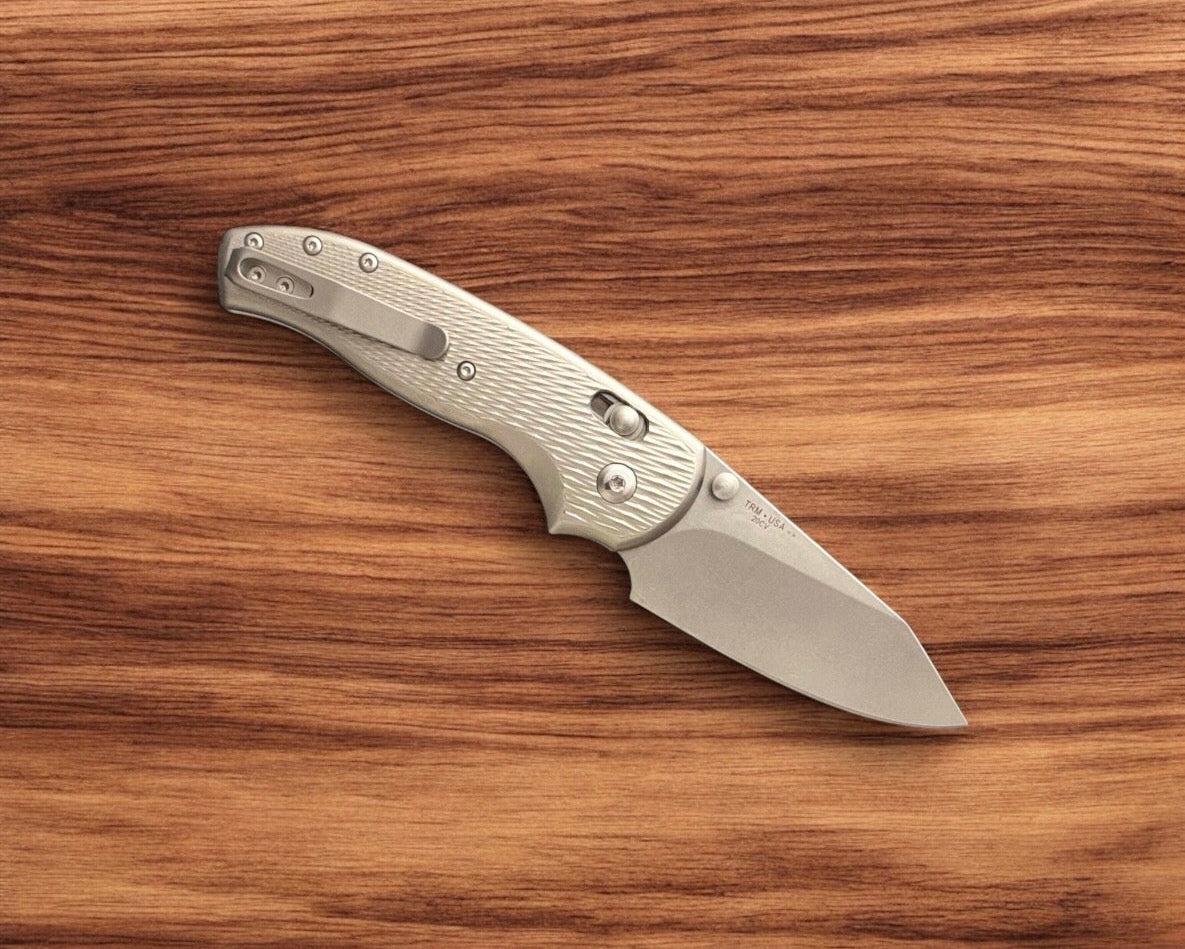 Three Rivers Mfg.-Three Rivers Mfg. (TRM) *2DOT* Titanium Shadow - Mike Irie Custom Hollow-Ground Blade-3-Urban Cutlery