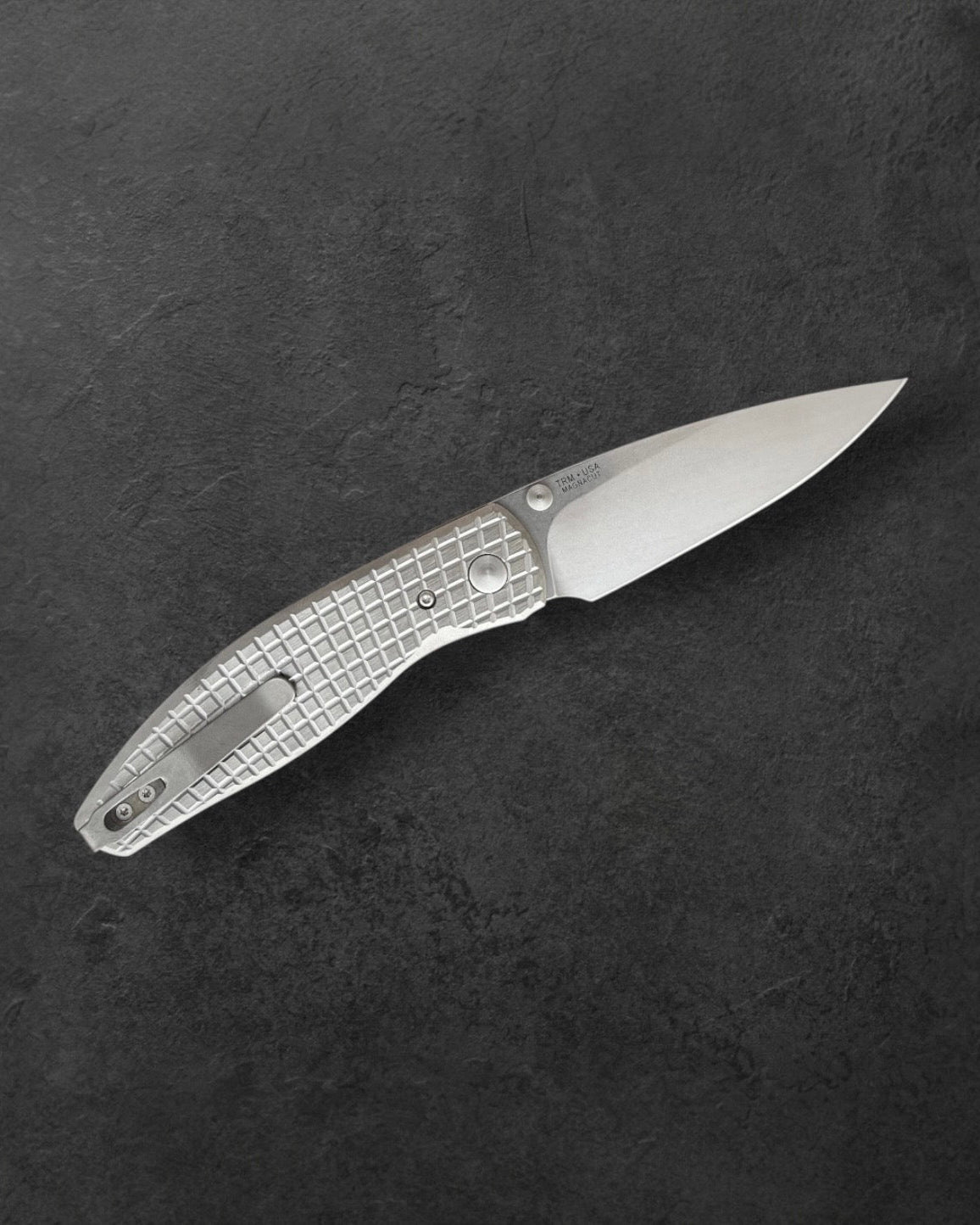 Three Rivers Mfg.-Three Rivers Mfg. (TRM) Atom - 3D Contoured Titanium "FRAG" Handles - MAGNACUT Blade-3-Urban Cutlery