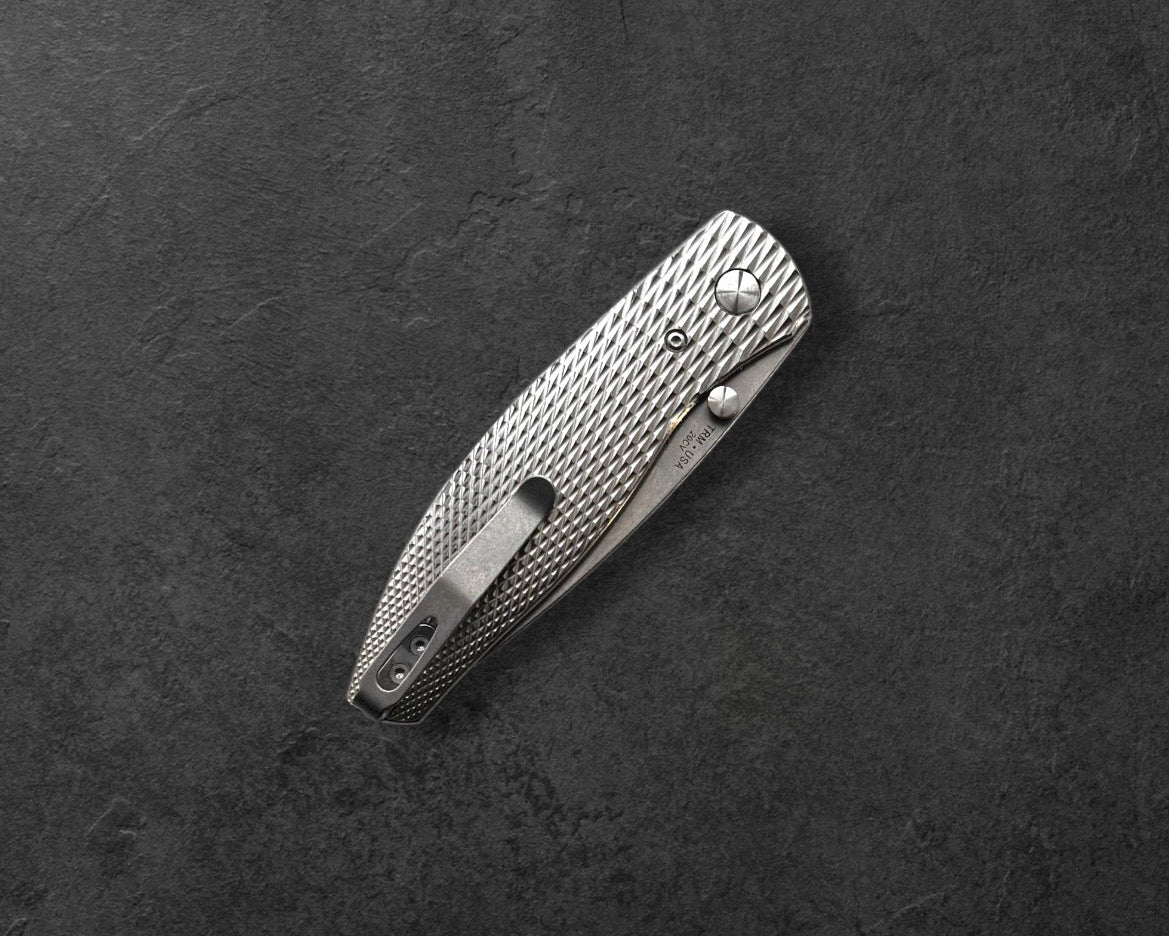 Three Rivers Mfg.-Three Rivers Mfg. (TRM) Atom - 3D Contoured Titanium LIZARD SKIN Handles - 20CV Blade-4-Urban Cutlery