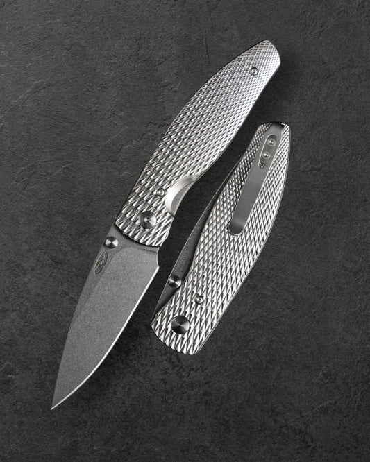 Three Rivers Mfg.-Three Rivers Mfg. (TRM) Atom - 3D Contoured Titanium LIZARD SKIN Handles - MAGNACUT Blade-1-Urban Cutlery