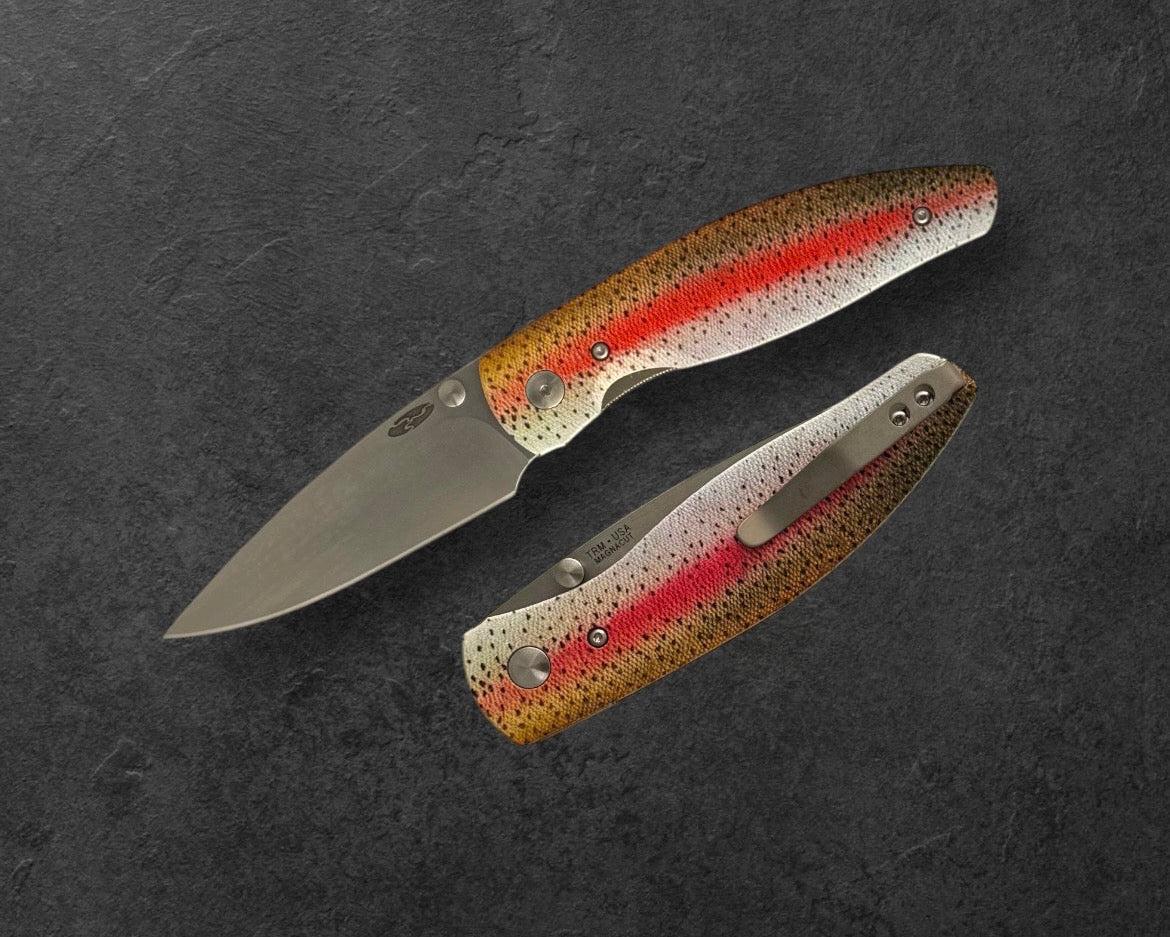 Three Rivers Mfg.-Three Rivers Mfg. (TRM) Atom - DEALER EXCLUSIVE - RAINBOW TROUT G10 Contoured Handles - MagnaCut Blade-5-Urban Cutlery