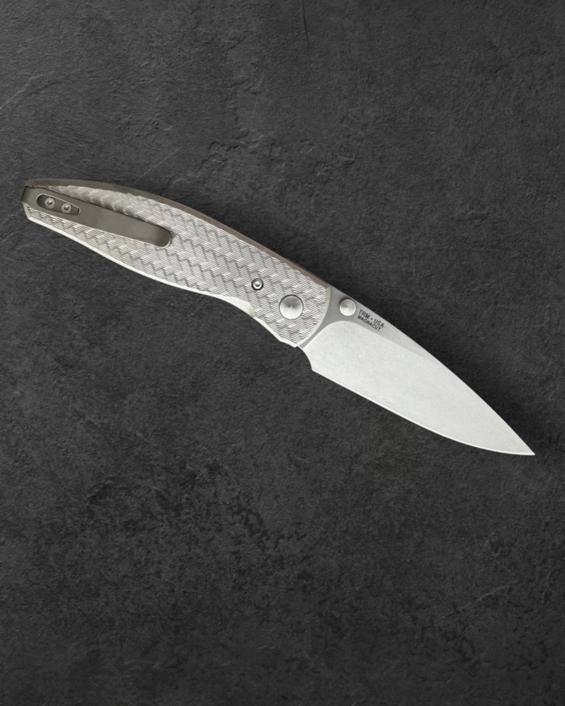 Three Rivers Mfg.-Three Rivers Mfg. (TRM) Atom - HERRINGBONE Titanium Handles - MAGNACUT Blade-2-Urban Cutlery