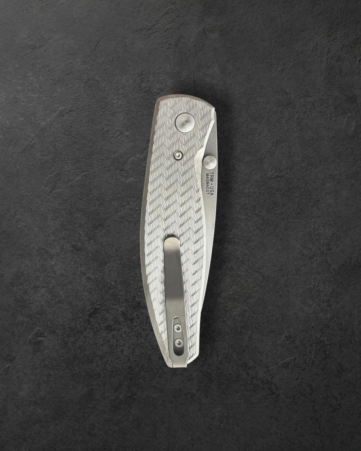 Three Rivers Mfg.-Three Rivers Mfg. (TRM) Atom - HERRINGBONE Titanium Handles - MAGNACUT Blade-4-Urban Cutlery