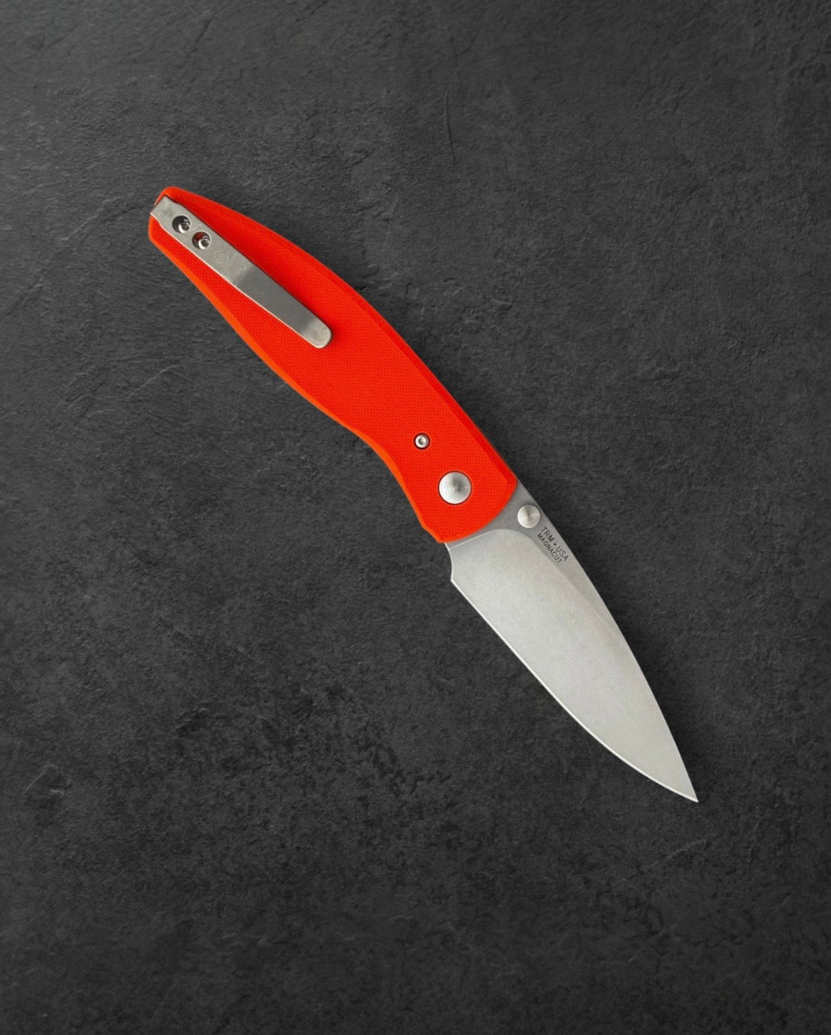 Three Rivers Mfg.-Three Rivers Mfg. (TRM) Atom - HUNTER ORANGE G10 FLAT Handles - MAGNACUT Blade-2-Urban Cutlery