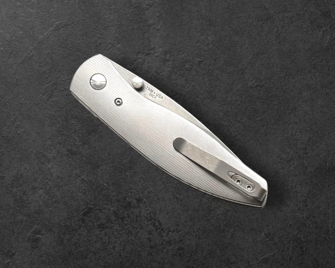 Three Rivers Mfg.-Three Rivers Mfg. (TRM) Atom - PINSTRIPE Titanium Handles - 20CV Blade-5-Urban Cutlery