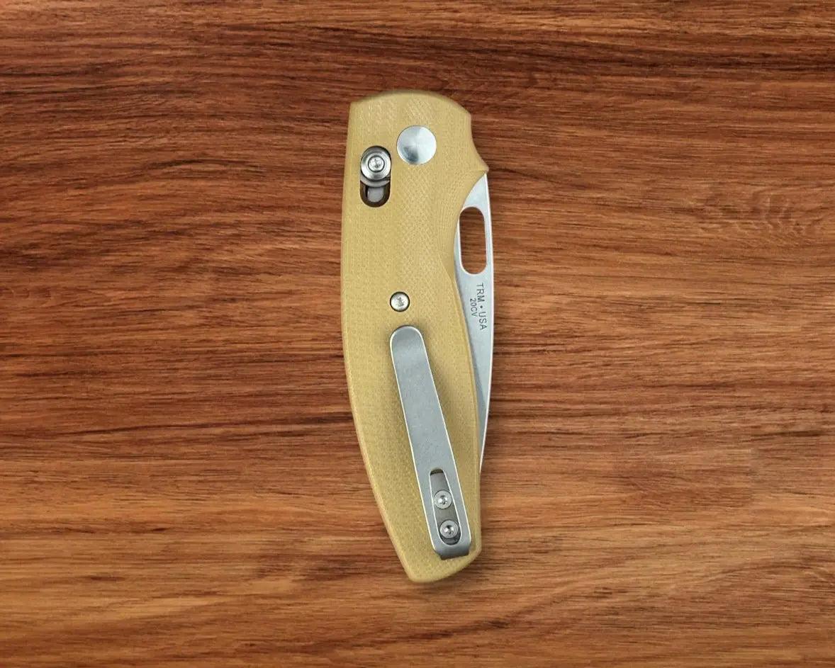 Three Rivers Mfg.-Three Rivers Mfg. (TRM) Bulldog - COYOTE BROWN G10 3D Contoured SMOOTH Handles - 20CV Blade-4-Urban Cutlery