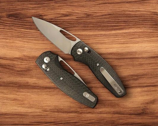 Three Rivers Mfg.-Three Rivers Mfg. (TRM) Bulldog Rev B - CARBON FIBER 3D CONTOURED SMOOTH Handles - 20CV Blade-1-Urban Cutlery