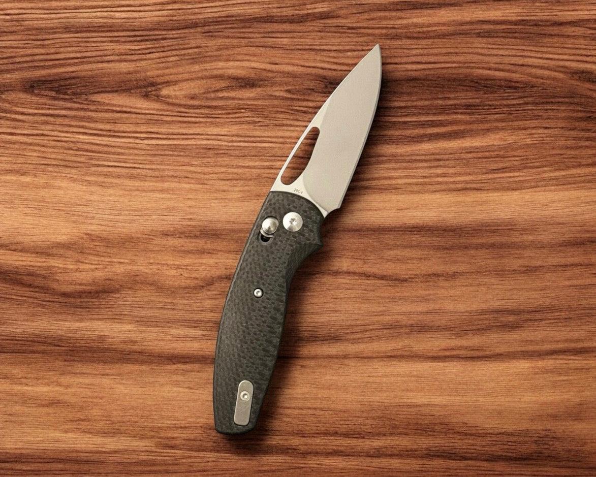 Three Rivers Mfg.-Three Rivers Mfg. (TRM) Bulldog Rev B - CARBON FIBER 3D CONTOURED SMOOTH Handles - 20CV Blade-3-Urban Cutlery
