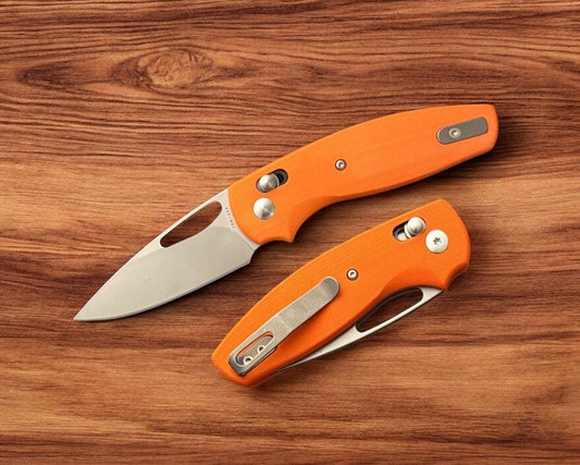 Three Rivers Mfg.-Three Rivers Mfg. (TRM) Bulldog Rev B - G10 HUNTER ORANGE 3D CONTOURED SMOOTH Handles - 20CV Blade-1-Urban Cutlery