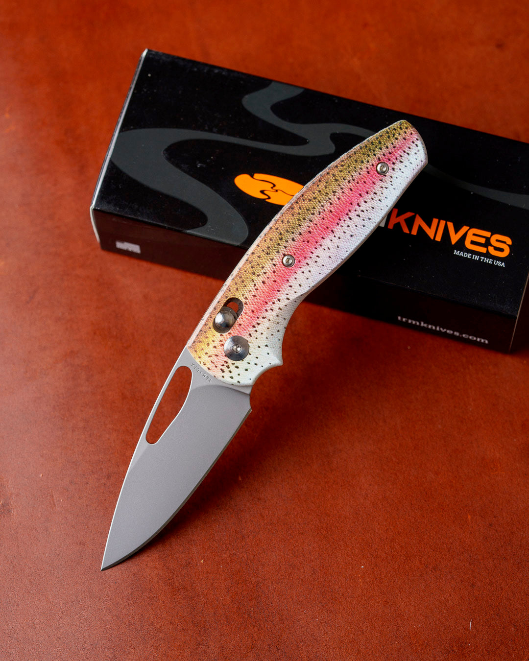 Three Rivers Mfg.-Three Rivers Mfg. (TRM) Bulldog Rev B - RAINBOW TROUT G10 3D Handles - Magnacut Blade-1-Urban Cutlery
