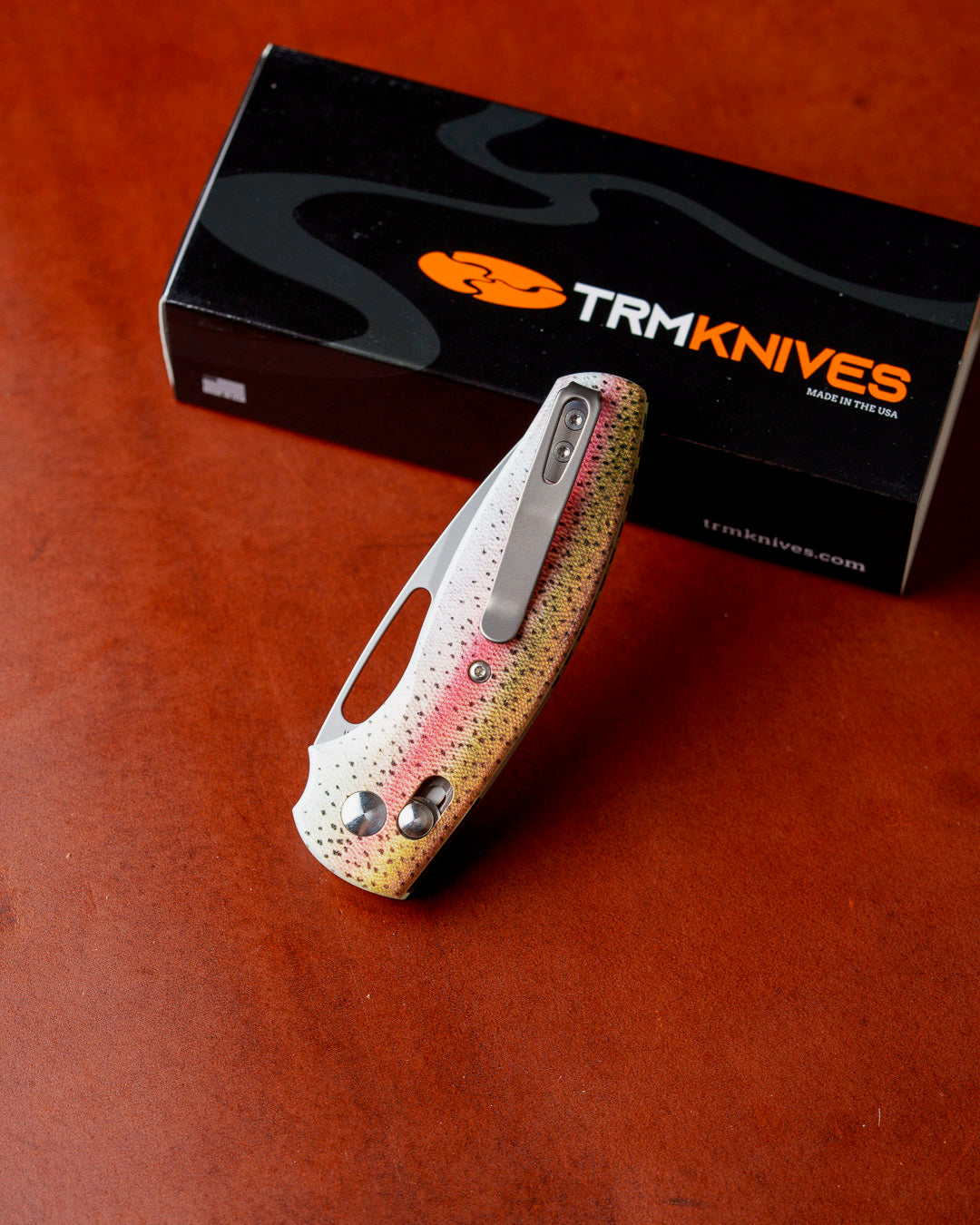 Three Rivers Mfg.-Three Rivers Mfg. (TRM) Bulldog Rev B - RAINBOW TROUT G10 3D Handles - Magnacut Blade-4-Urban Cutlery