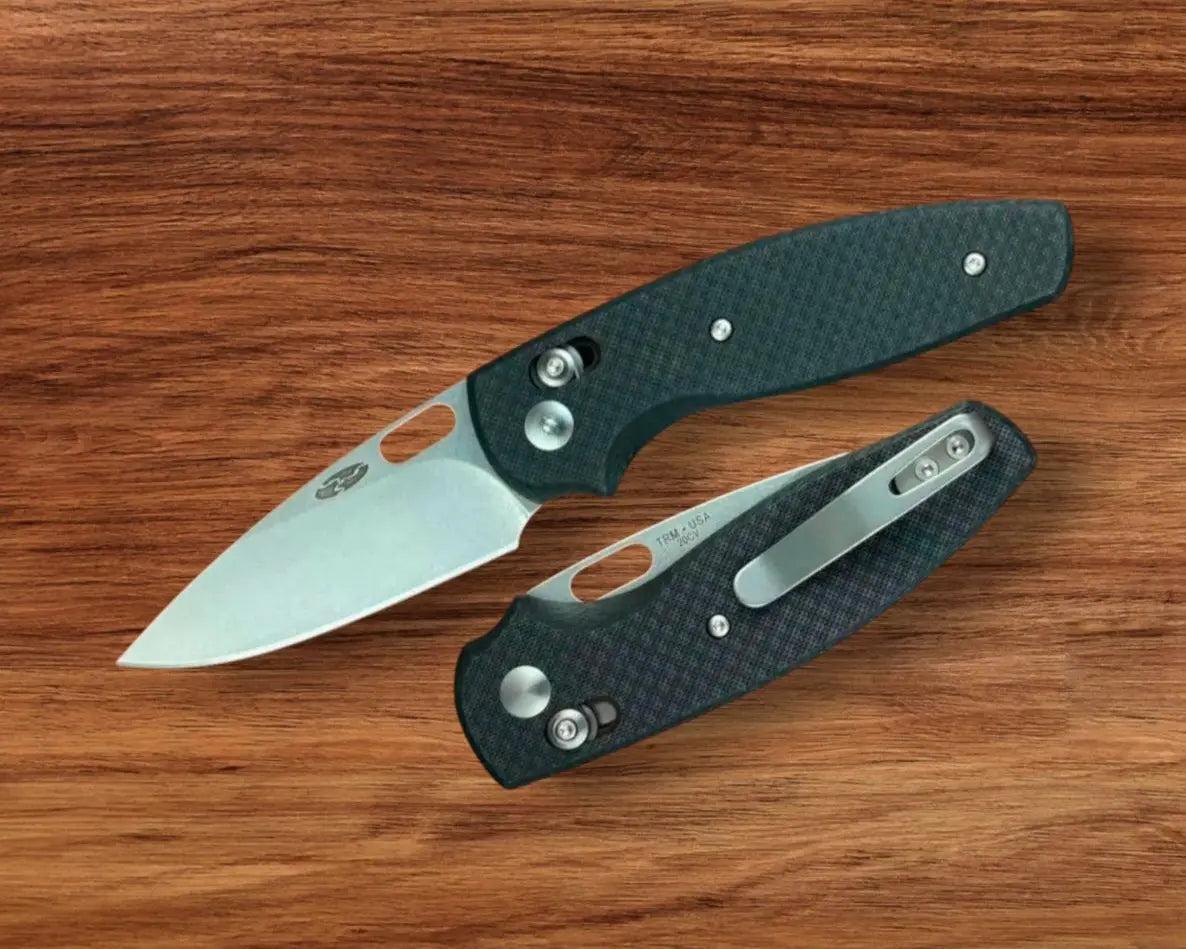 Three Rivers Mfg.-Three Rivers Mfg. (TRM) Bulldog - TEXTURED CARBON FIBER FLAT Handles - 20CV Blade-1-Urban Cutlery