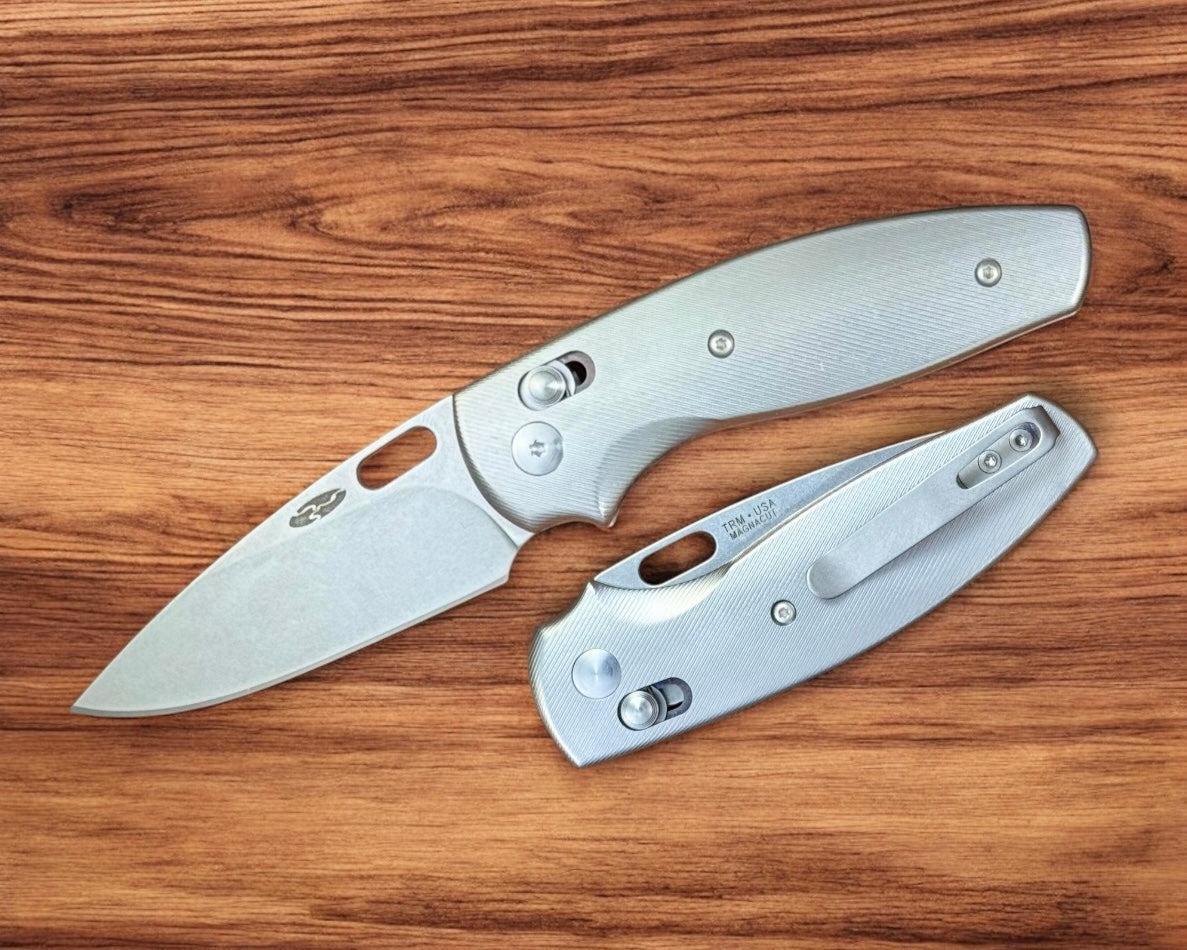 Three Rivers Mfg.-Three Rivers Mfg. (TRM) Bulldog - TITANIUM 3D Contoured SMOOTH Handles - Magnacut Blade-1-Urban Cutlery