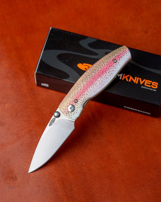 Three Rivers Mfg.-Three Rivers Mfg. (TRM) Neutron 2 - DEALER EXCLUSIVE - RAINBOW TROUT G10 Contoured Handles - MagnaCut Blade - Magnacut Blade-1-Urban Cutlery
