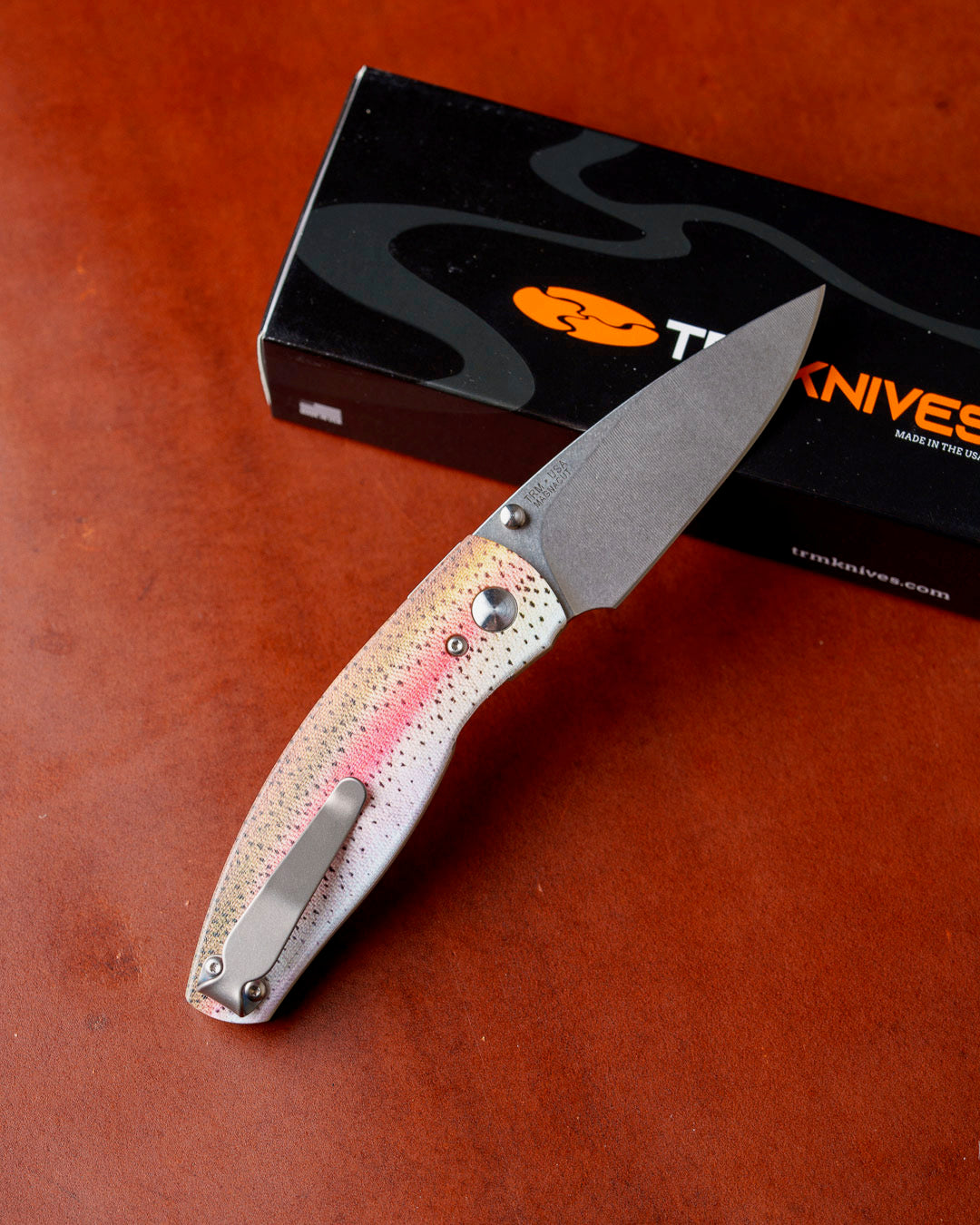 Three Rivers Mfg.-Three Rivers Mfg. (TRM) Neutron 2 - DEALER EXCLUSIVE - RAINBOW TROUT G10 Contoured Handles - MagnaCut Blade - Magnacut Blade-2-Urban Cutlery