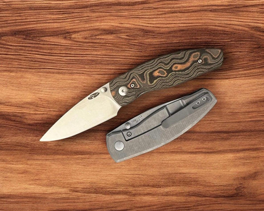 Three Rivers Mfg.-Three Rivers Mfg. (TRM) Neutron 2 FRAME LOCK - CAMOCARBON MOKUME 3D CONTOURED (Showside) Handles - 20CV Blade-1-Urban Cutlery