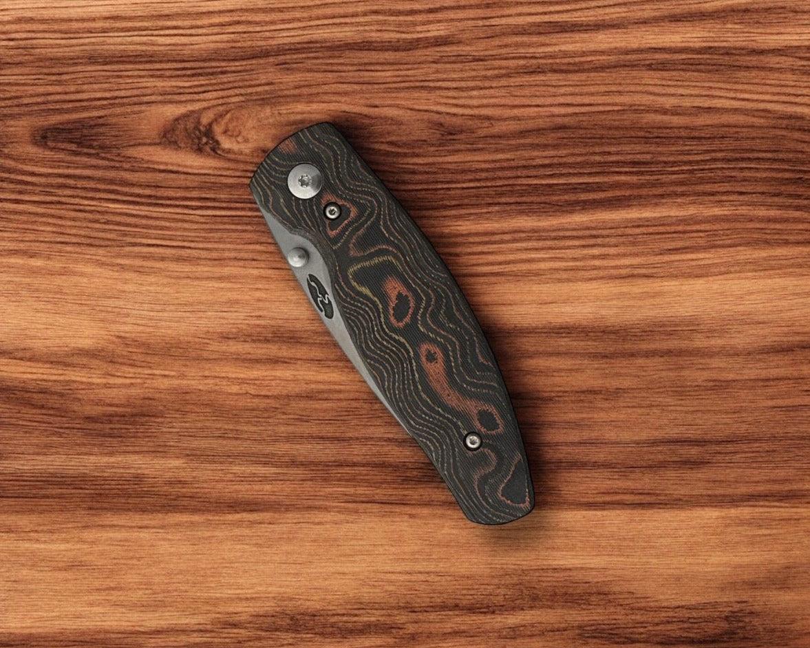 Three Rivers Mfg.-Three Rivers Mfg. (TRM) Neutron 2 FRAME LOCK - CAMOCARBON MOKUME 3D CONTOURED (Showside) Handles - 20CV Blade-4-Urban Cutlery