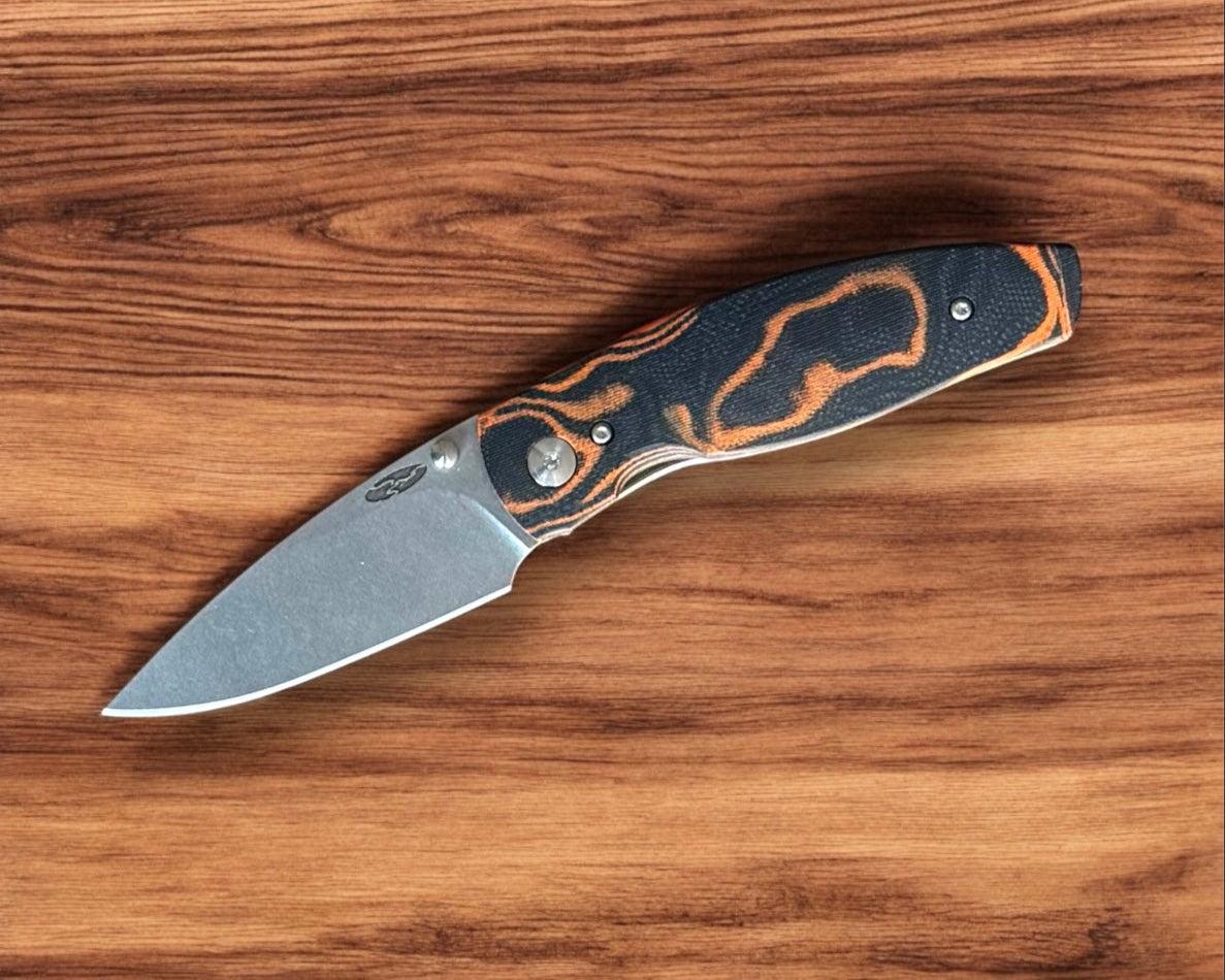 Three Rivers Mfg.-Three Rivers Mfg. (TRM) Neutron 2 FRAME LOCK - TANGERINE TIGER G10 3D w/ Carbon Fiber Inlay Handles - Magnacut Blade-2-Urban Cutlery