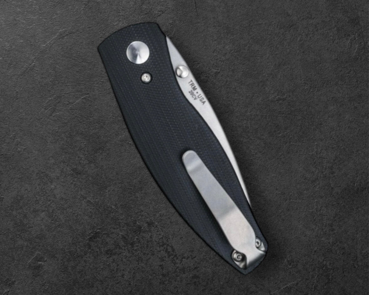 Three Rivers Mfg.-Three Rivers Mfg. (TRM) Neutron 2 - JET BLACK G10 3D Contoured Handles - 20CV Blade-4-Urban Cutlery