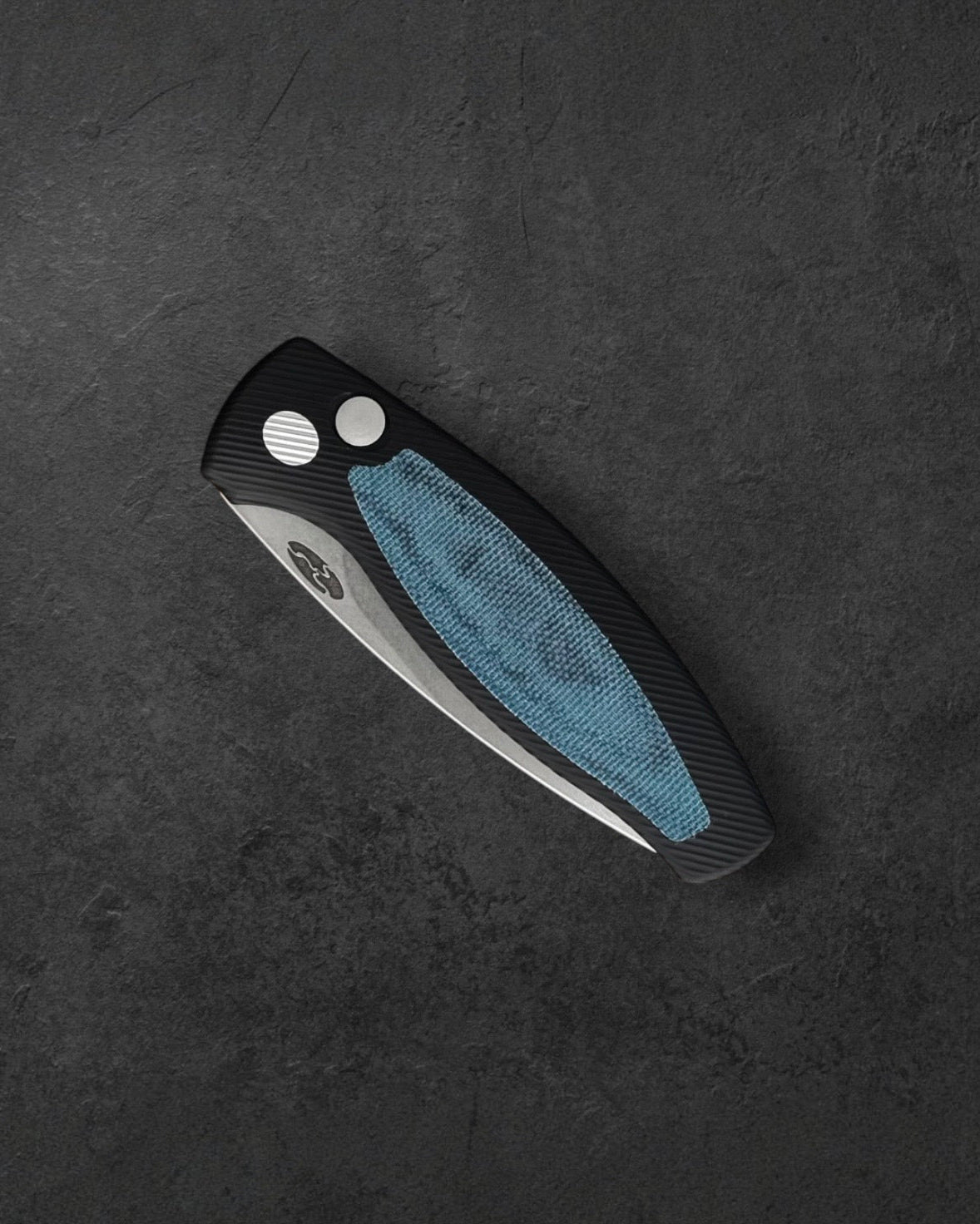 Three Rivers Mfg.-Three Rivers Mfg. (TRM) Pitbull Auto - HARD-COATED ALUMINUM HANDLE W/ BLUE DENIM MICARTA INLAY - MAGNACUT Blade-3-Urban Cutlery