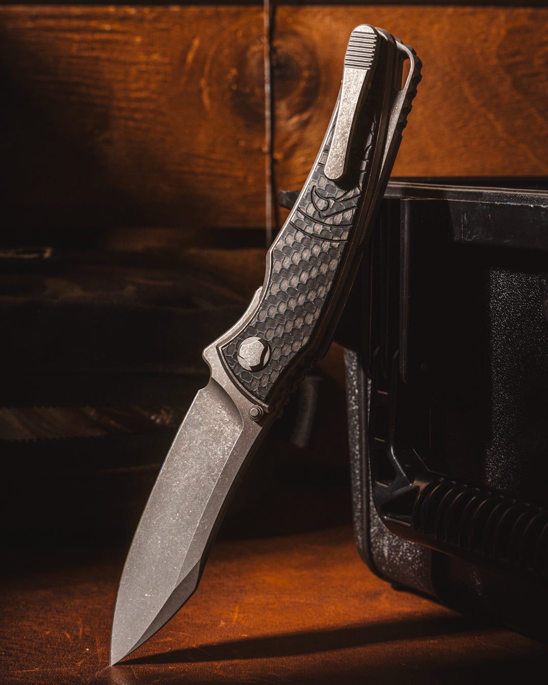 Hawk Knives Talon - Carbon Fiber Handle Inlay - Tumbled M390 Blade