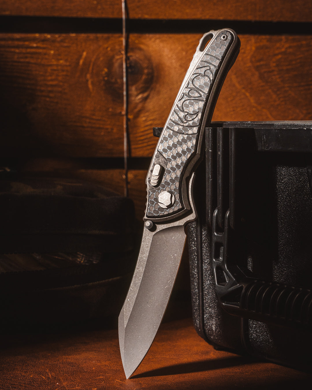 Hawk Knives Talon - Carbon Fiber Handle Inlay - Tumbled M390 Blade
