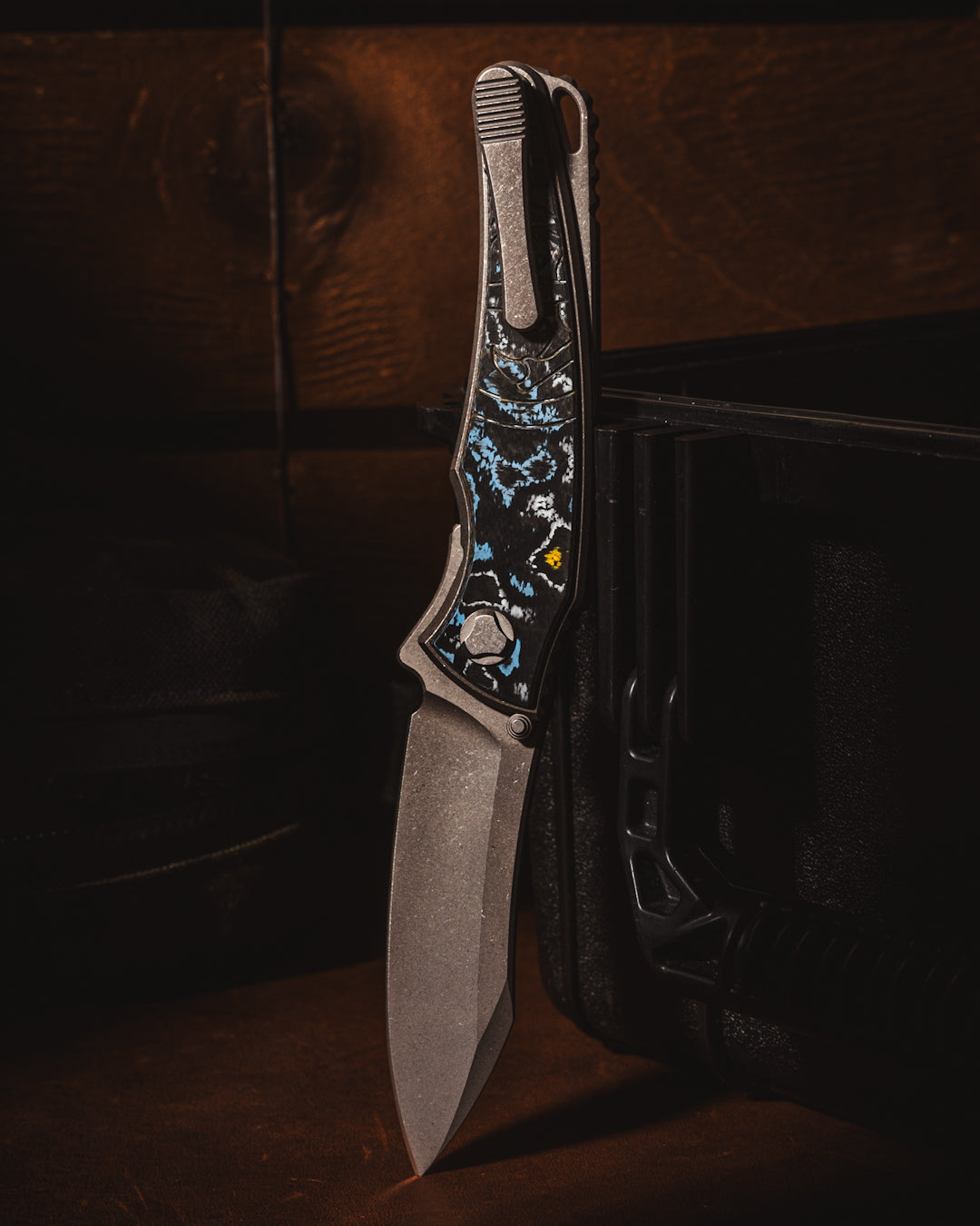 Hawk Knives Talon - Gulf Camo CamoCarbon Handle Inlay - Tumbled M390 Blade