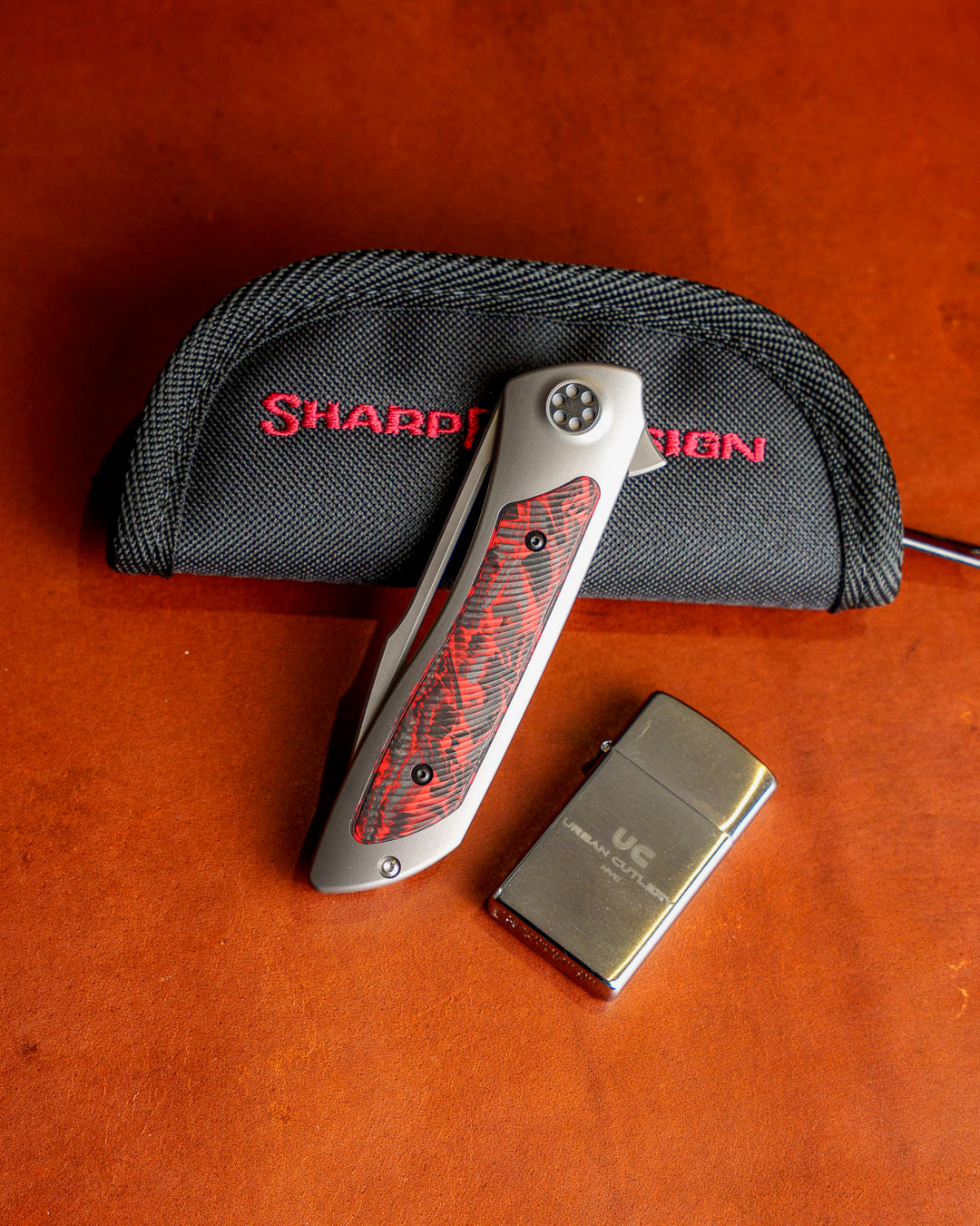 Sharp by Design Mini T10 – Inferno Red Carbon Fiber Inlay Handles - Slotted Drop Point