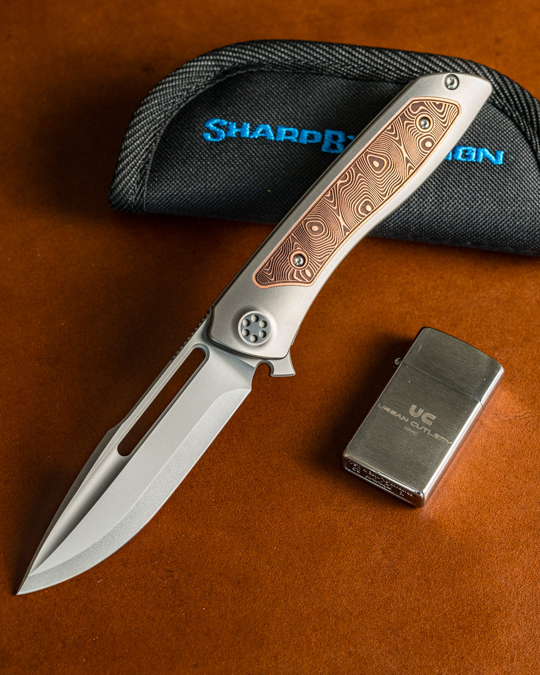 Sharp by Design T10 – Copper Inlay Handles #3 - Etched & Slotted Blade