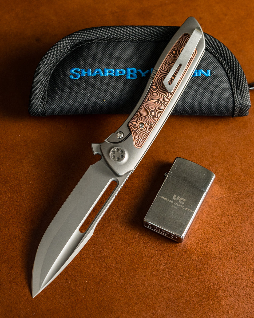 Sharp by Design T10 – Copper Inlay Handles #3 - Etched & Slotted Blade